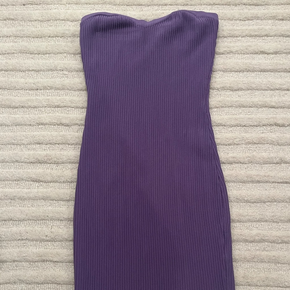 Purple ribbed bodycon dress